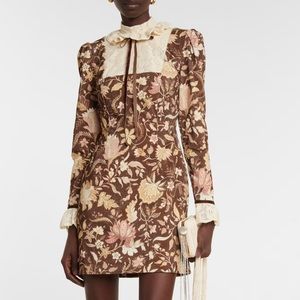 Alemais Luciana Corduroy Lace Trim Floral Mini Dress Size 10